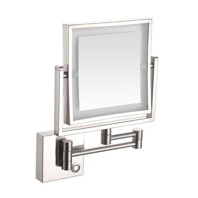 KNKQZXVDF Wall Mounted Makeup Mirror with LED Lighted,3X Magnification,360 Degree Swivel,Two-Sided Extendable,8 Inch Rectangle,Extendable Arm,for Bathroom(Nickel,Plug)