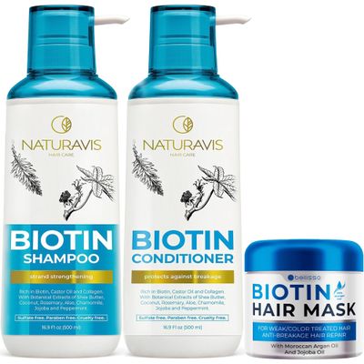 Biotin Shampoo and Conditioner Set with Castor Oil and Biotin Hair Mask
