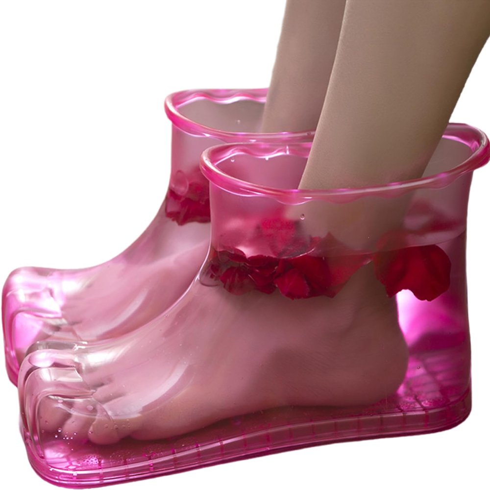 1 Pair Foot Soaker Shoes, Portable Thermal Plastic Foot Basin for Soaking Feet(Rose)