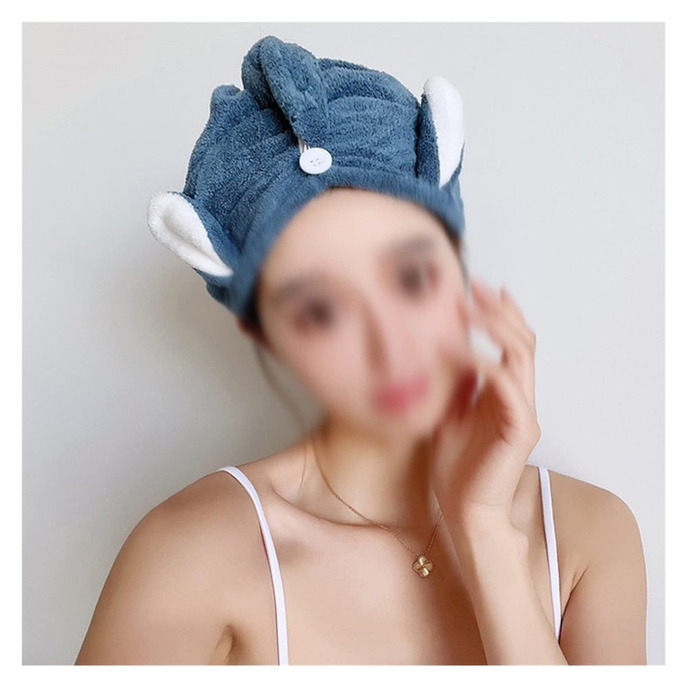 EAGLCQA Women Hair Towel Cap Coral Fleece Quick-Drying Towel with Buttons Bath Hair Drying Hat(A) (C 1)