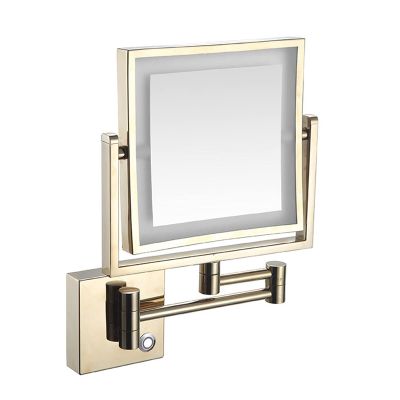 KNKQZXVDF Wall Mounted Makeup Mirror,3X Magnification 8 Inch Double Sided Vanity Magnifying Vanity Mirror with LDE Lights for Girls,360Rotatable and 12 Inch Extendable Arm(Zirconium Gold)
