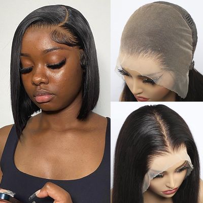 CYSDRH Bob Wig Human Hair Full 13x6 HD Lace Front Bob Wigs Pre Bleached Invisible Knots 200% Density Glueless Wigs Human Hair Pre Plucked Pre Cut Natural Hairline - 12 Inch Short Wigs for Black Women