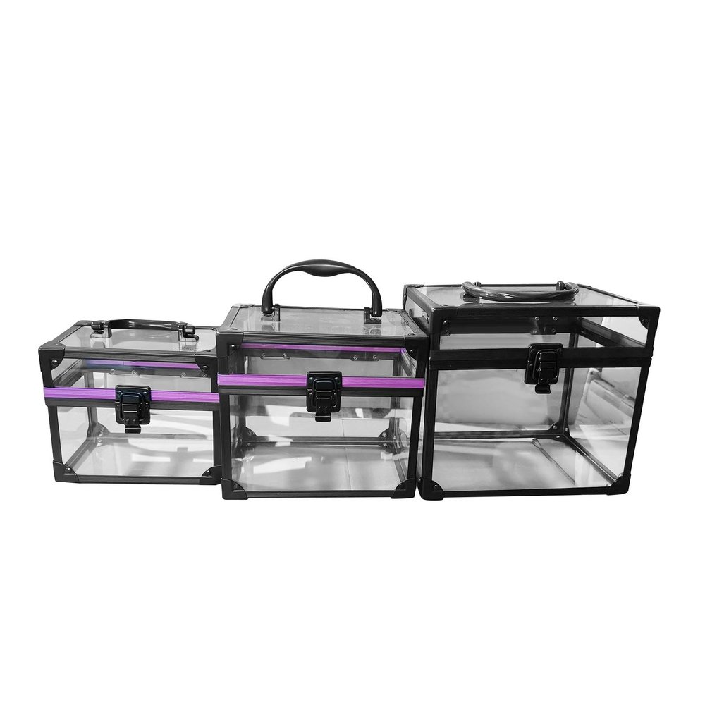 FashionCha 3 Pieces Cosmetics Toiletry Train Case Clear for Women Outdoor Bathroom
