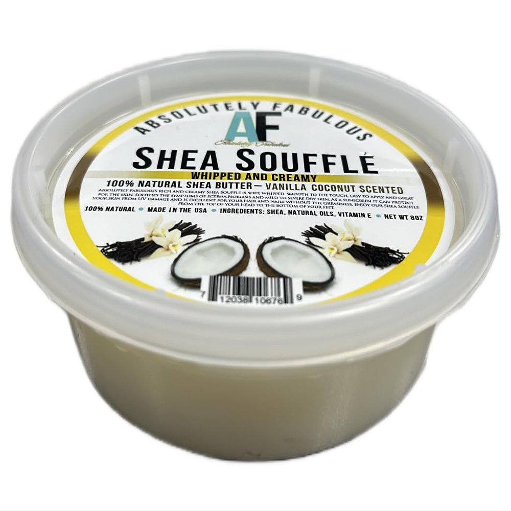 AF Shea Souffle | 100% Whipped Creamy Natural Shea Butter 8oz | Absolutely Fabulous (OS, Vanilla Coconut)