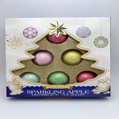 Christmas 6 Bath Bombs Net Wt. 1.76 OZ Each, Sparkling Apple, New Gift Box