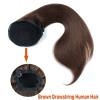 Ponytail Hair Extensions 12-26" Brazilian Remy Hair Clip In Straight Hair Ponytail Hairpiece Long Ponytail Extensions Dark Brown Straight Drawstring Ponytail Human Hair Pony Tails Extensions Human Hai view 2