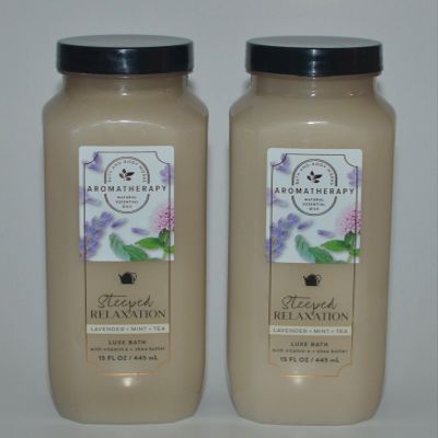 2 STEEPED Relaxation Lavender Mint Tea Luxe Bath Body Oil Bubble SOAK 15 oz