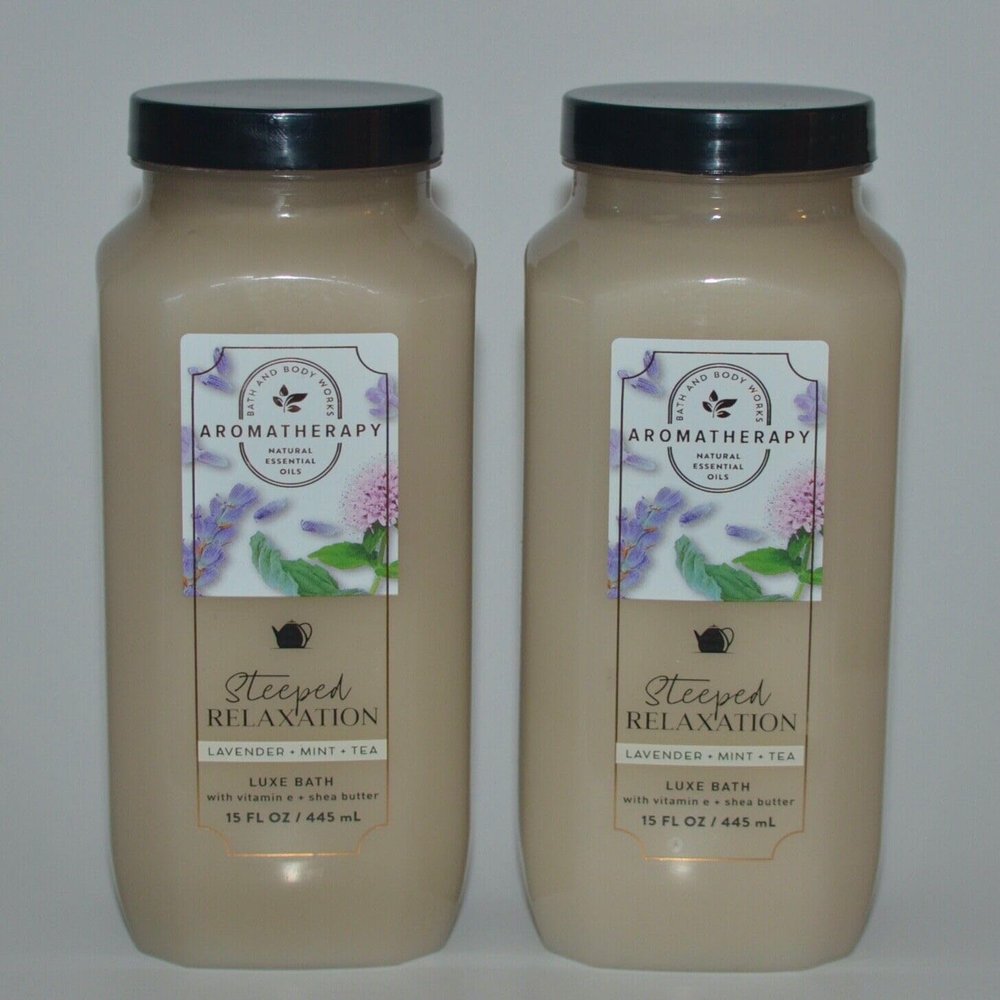 2 STEEPED Relaxation Lavender Mint Tea Luxe Bath Body Oil Bubble SOAK 15 oz