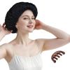 100% Mulberry Silk Bonnet for Sleeping Women Long Hair -Double Layer Sleep Cap -Silk Sleep Bonnet with Elastic Stay On Head (Black, Large) view 1