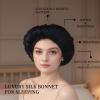 100% Mulberry Silk Bonnet for Sleeping Women Long Hair -Double Layer Sleep Cap -Silk Sleep Bonnet with Elastic Stay On Head (Black, Large) view 2