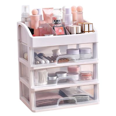 3 Tiered Makeup Drawers, Drawer Makeup Storage Box Plastic Clear Organizer with 3 Drawers