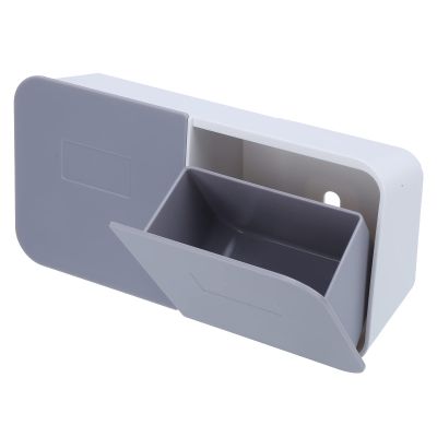 Makeup Organizer, Large Opening Makeup Box, Flip Cover Wall Mounted Cotton Pad Storage Box, Removable Washable Pad Holder with Buckle for Bathroom (White Gray)