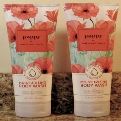 2 POPPY Moisturizing bath Body Wash 10 oz ea Shea Butter