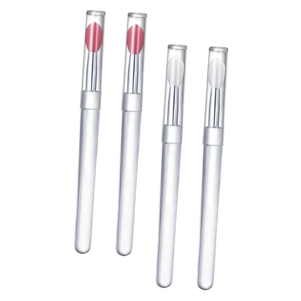 Baluue 4pcs Silicone Lip Brushes Covers for Precise Lipstick Application Portable Makeup Tool and Pink Tips for Daily and Professional Use