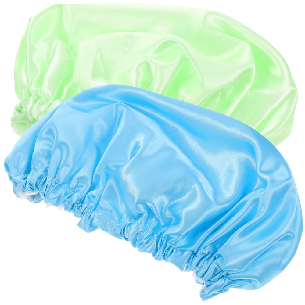 HAPINARY 2pcs Bathing Caps for Women Breathable Shower Hair Bonnet for Sleeping Double Layer Green and Blue for Long Hair