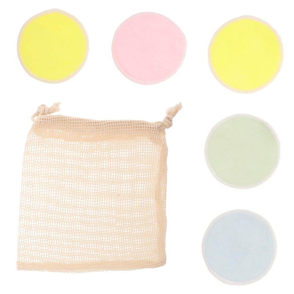 Beatifufu 5pcs Facial Cleaning Pads Soft Cotton Makeup Remover Pads Double-Sided Makeup Wipes Washable Reusable Luxury Powder Puff Random Color