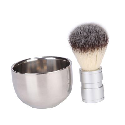Beatifufu 2pcs Men's Facial Cleaning Kit Nylon Beard Brush Metal Mixing Bowl Beard Cleaner