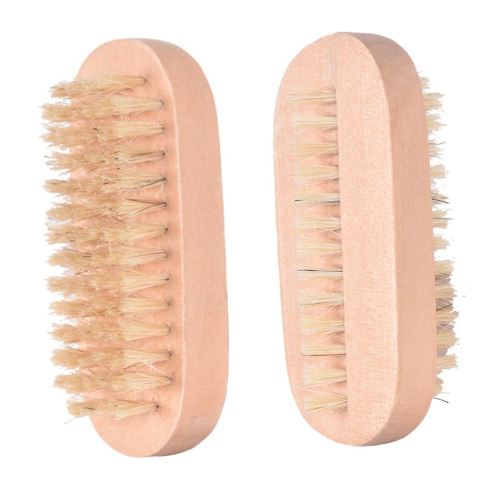 HAKIDZEL 4pcs Double-sided Nail Brush Natural Bristle Nail Cleaning Tools for Manicure and Pedicure for Dust Removal and Art Wood Color