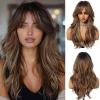 OUFEI Long Ombre mixed Brown Wig With Bangs Natural Wavy Wigs for Women Natural Synthetic Hair Heat Resistant Wigs for Daily Party Cosplay Wear view 1
