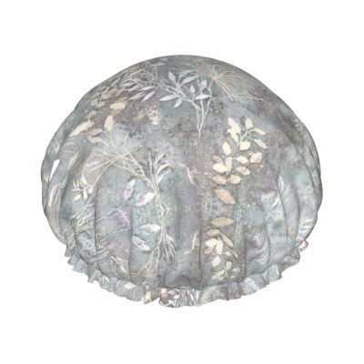 Blue Grace Flora Print Double Layers Shower Cap Bathing Shower Caps Ladies Men Shower Caps Salon Home Use