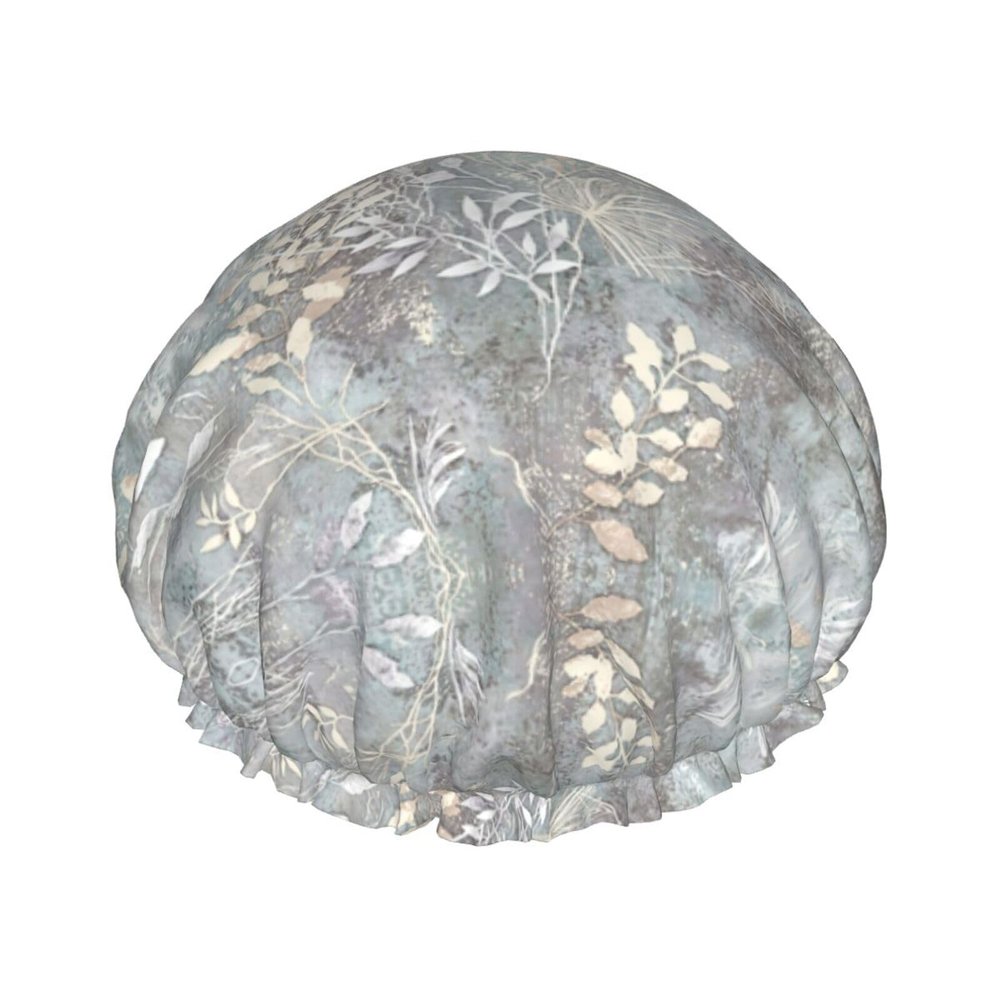 Blue Grace Flora Print Double Layers Shower Cap Bathing Shower Caps Ladies Men Shower Caps Salon Home Use