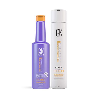 GK HAIR Global Keratin Moisturizing Conditioner and Silver Bombshell Purple Shampoo Set for Blonde & Gray Hair Hydrating, Color-Protecting Formula for Damaged, Frizz Control & Damage Repair