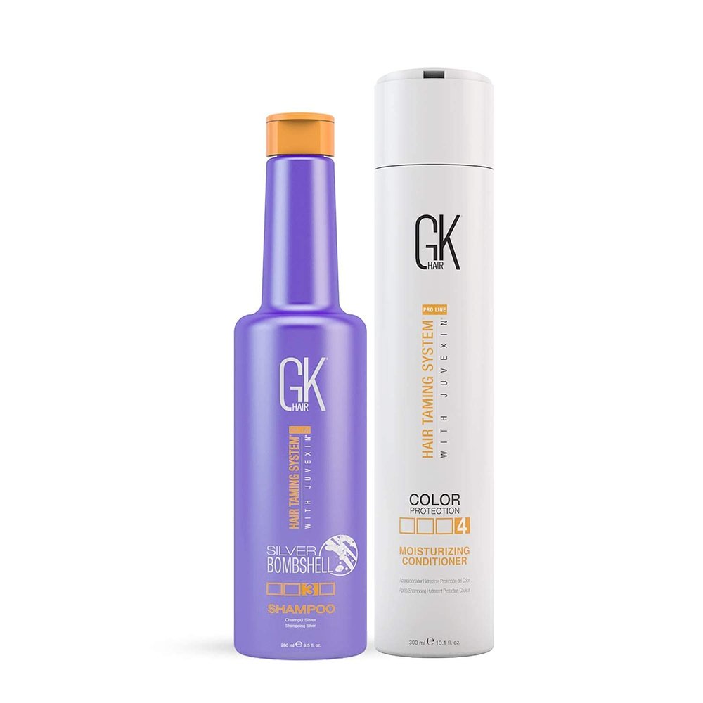 GK HAIR Global Keratin Moisturizing Conditioner and Silver Bombshell Purple Shampoo Set for Blonde & Gray Hair Hydrating, Color-Protecting Formula for Damaged, Frizz Control & Damage Repair