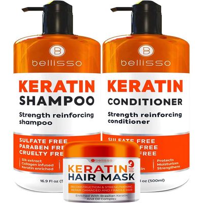 BELLISSO Keratin Conditioner and Keratin Enriched Shampoo and Keratin Hair Mask