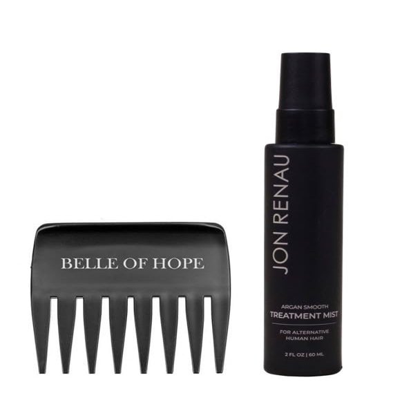 Argan Smooth Treatment Mist 2 floz and Belle of Hope Wide Tooth Comb, for Alternative Human Hair Wigs, Units, Extensions and Pieces
