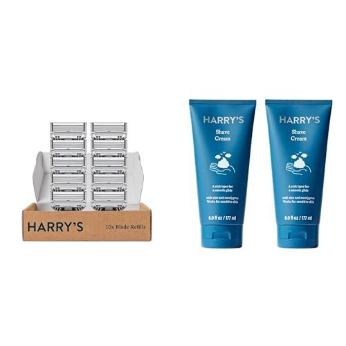 Harry's Razor for Men, 10 Blades Refills AND Harry's Shaving Cream for Men, Made with Eucalyptus, 6 oz, Pack of 2