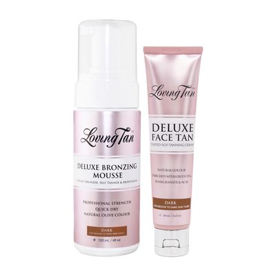 Loving Tan Deluxe Bronzing Mousse (4FL Oz) + Face Tan (1.6Oz), Dark - Streak Free, Natural looking, Professional Strength Sunless Tanner - Cruelty Free, Naturally Derived DHA