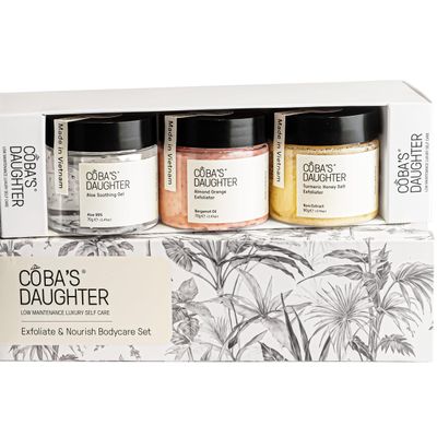 COBA'S DAUGHTER Luxury Spa Gift Set for Women  3-Piece Mini Body Scrub Trio with Honey Turmeric, Almond Orange & Aloe Vera  Travel Size Self-Care Gift for Holiday, Christmas, Birthday, Wedding Favor