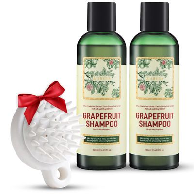 New Abera Grapefruit Hair Growth Shampoo for Damaged, Weak, Thinning Hair with Citrus Paradisi Peel Extract, Flavonoids and Vitamin C, Repairs and Strengthens Hair, 2 Bottles + Gift Scalp Brush