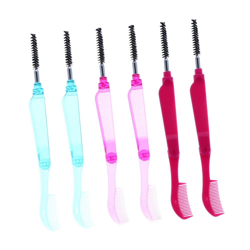 MERRYHAPY 6pcs Folding Eyelash Brow Comb Set Eyelash Separator Tool Makeup Brush Lash Brow Comb Eyebrow Brush Plastic Handle for Natural Finish Random