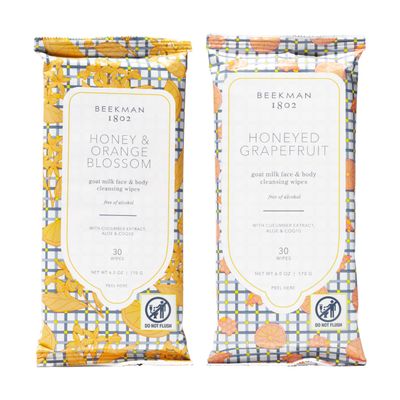 Beekman 1802 Face & Body Wipes, Honeyed Grapefruit (30 Count) + Honey & Orange Blossom (30 Count) - Scented - 60 Total Wipes - Good for Sensitive Skin - Cruelty Free