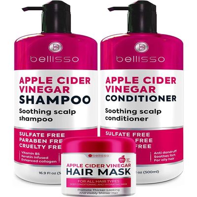 BELLISSO Apple Cider Vinegar Conditioner and Apple Cider Vinegar Shampoo and Apple Cider Vinegar Deep Conditioning Mask