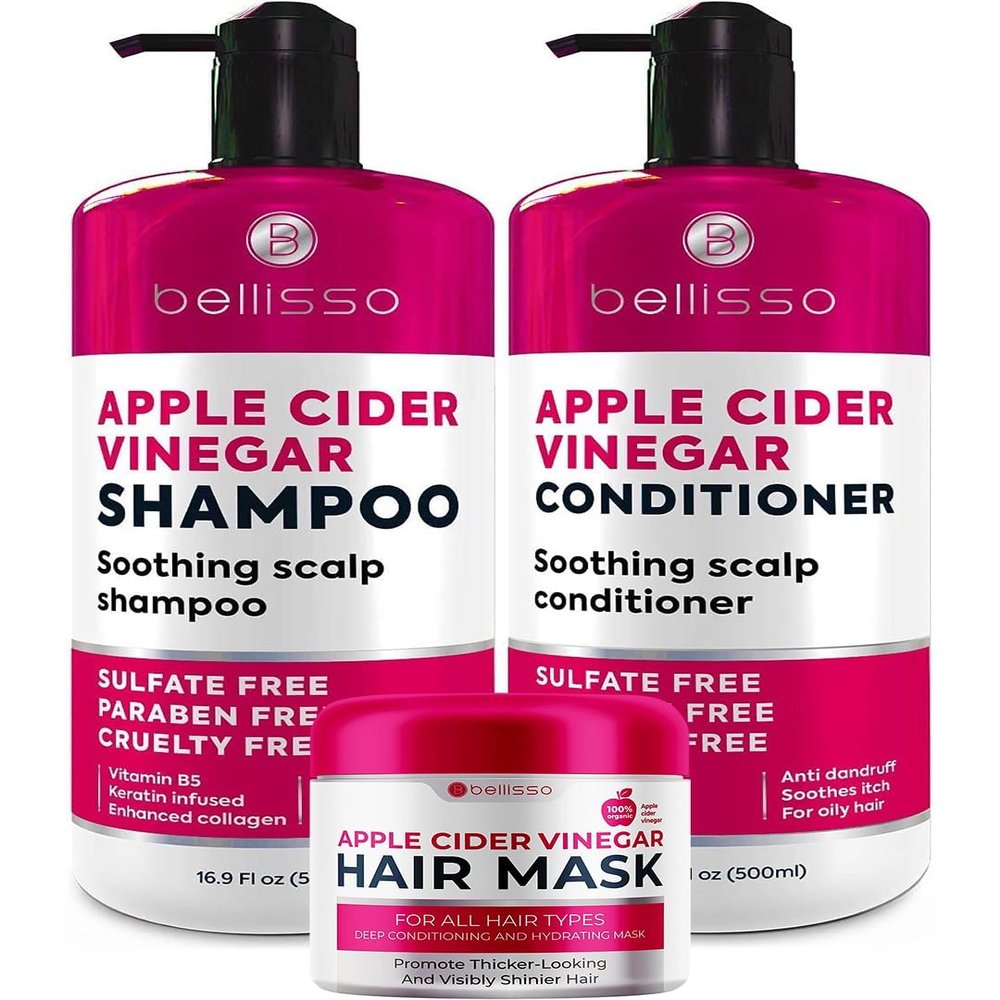 BELLISSO Apple Cider Vinegar Conditioner and Apple Cider Vinegar Shampoo and Apple Cider Vinegar Deep Conditioning Mask