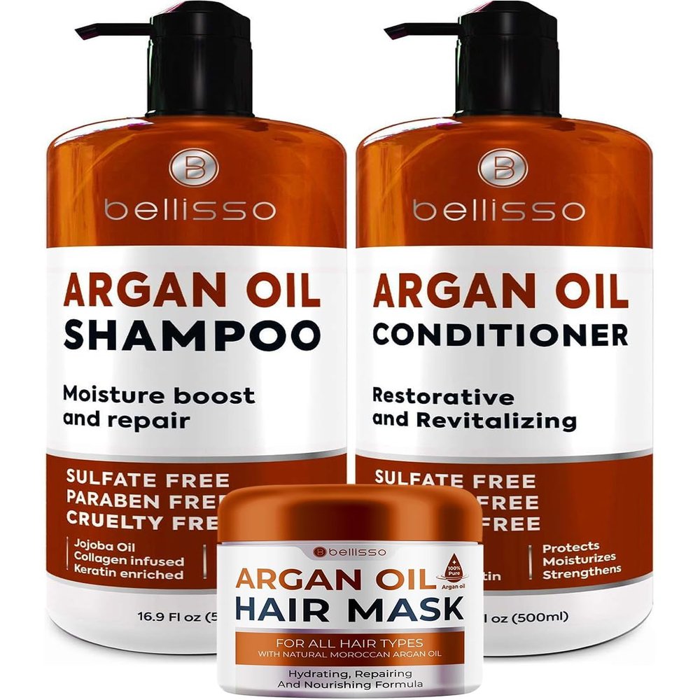 BELLISSO Argan Oil Conditioner and Argan Oil Shampoo and Moroccan Argan Oil Mask