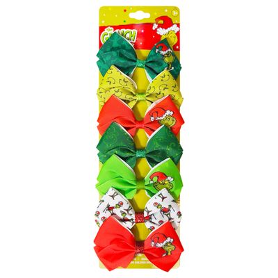 Luv Her Licensed Girls Hair Bows - Hair Accessories Gift Set - 7 Pcs 4 Inch Bundle - Hair Bows for Girls - Grinch Christmas Hair clip - Alligator Clip - Ages 3 +