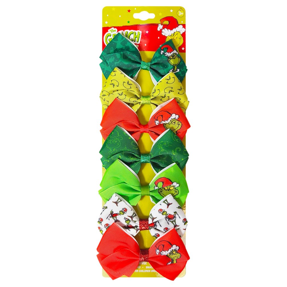 Luv Her Licensed Girls Hair Bows - Hair Accessories Gift Set - 7 Pcs 4 Inch Bundle - Hair Bows for Girls - Grinch Christmas Hair clip - Alligator Clip - Ages 3 +