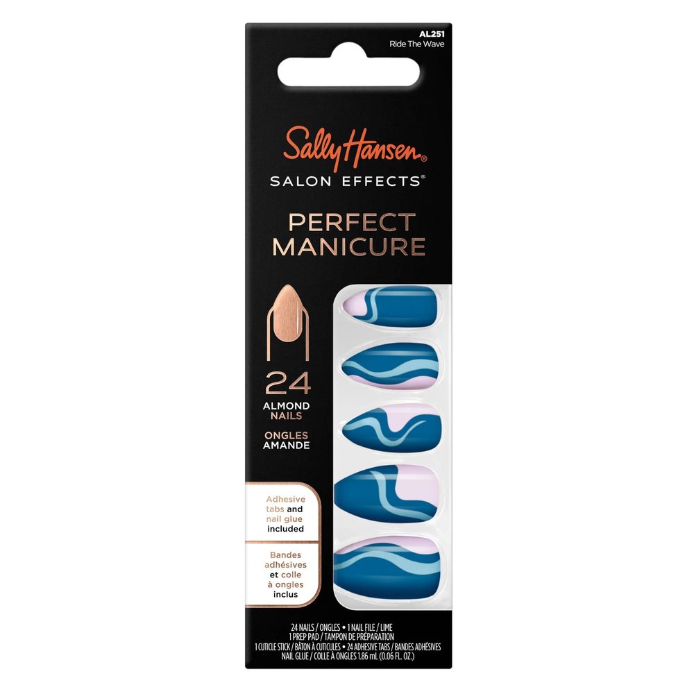 Sally Hansen Salon Effects Perfect Manicure Nail Stickers, AL251 Ride The Wave, Almond Nails, 24ct