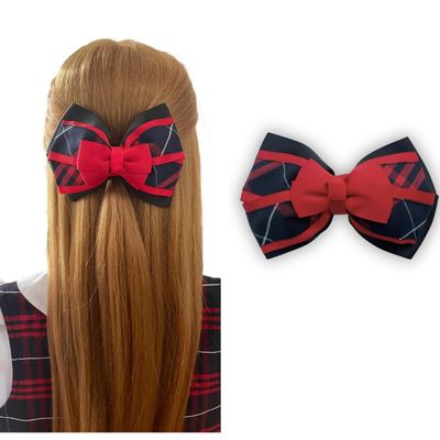ClassExceed Back to School Large Plaid Hair Bow Three-Layer Extra Large Bow | Jumbo School Bow for Girls | Available in Multiple Plaids (Navy Red White Plaid 37)