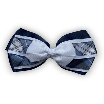 Back to School Large plaid hair bow| Three layer extra large hair bow| Jumbo school plaid bow| Girls hair bow available in multiple plaids (Lt Blue White Navy Plaid76)