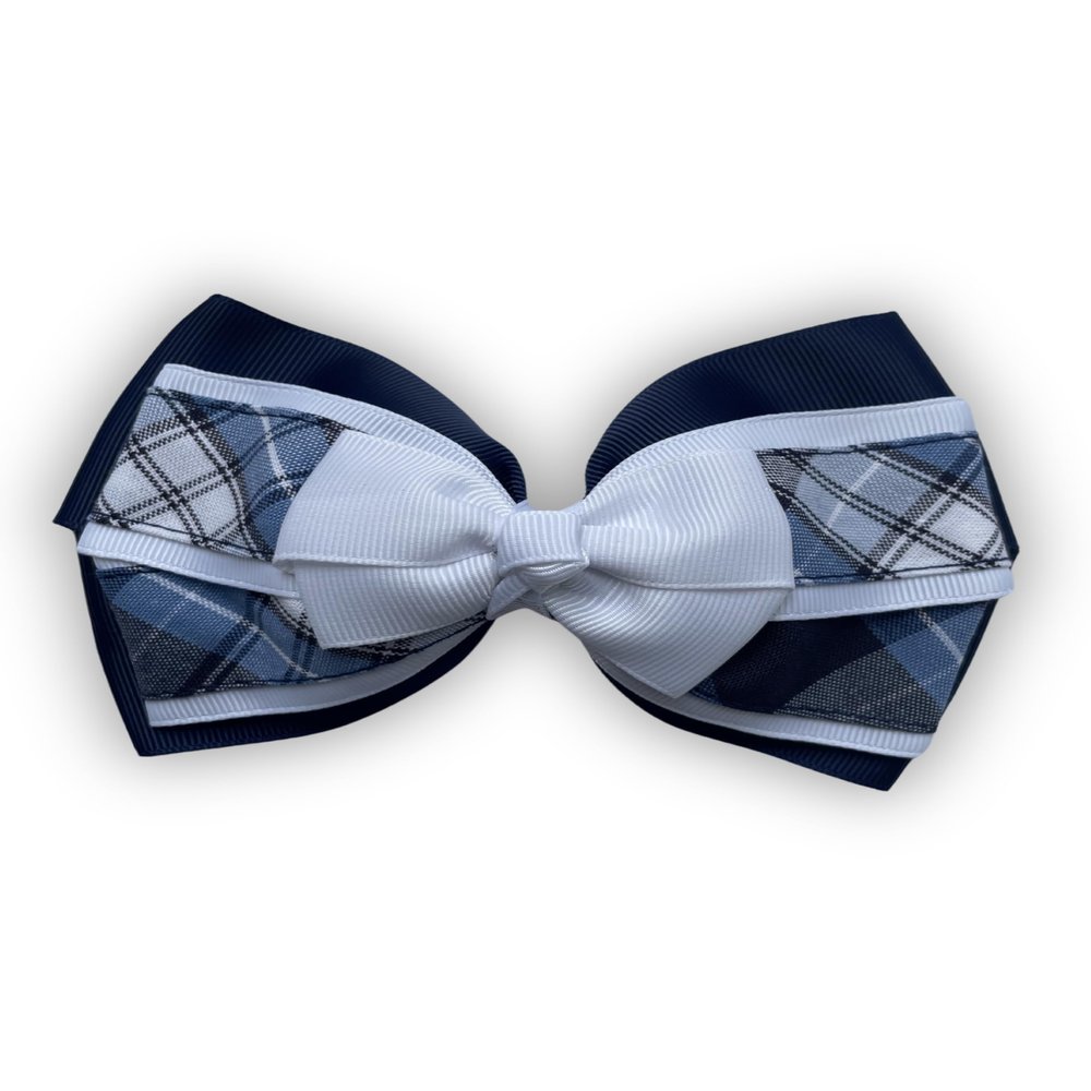 Back to School Large plaid hair bow| Three layer extra large hair bow| Jumbo school plaid bow| Girls hair bow available in multiple plaids (Lt Blue White Navy Plaid76)
