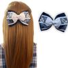 Back to School Large plaid hair bow| Three layer extra large hair bow| Jumbo school plaid bow| Girls hair bow available in multiple plaids (Lt Blue White Navy Plaid76) view 2