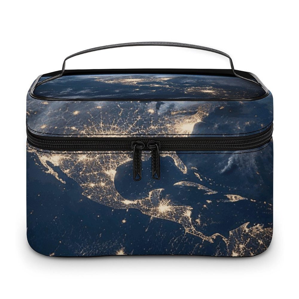 OURTEV Travel Makeup Bag Earth from The Outer Space Cosmetic Bags for Women Waterproof Portable Make Up Organizer