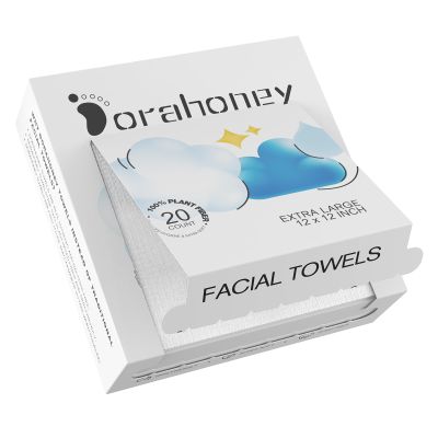Dorahoney Disposable Face Towels Travel, 12"12" Extra Large Face Towelettes, Ultra Soft Facial Towels for Sensitive Skin, Makeup Remover Dry Wipes, 20 Count (1 Pack)