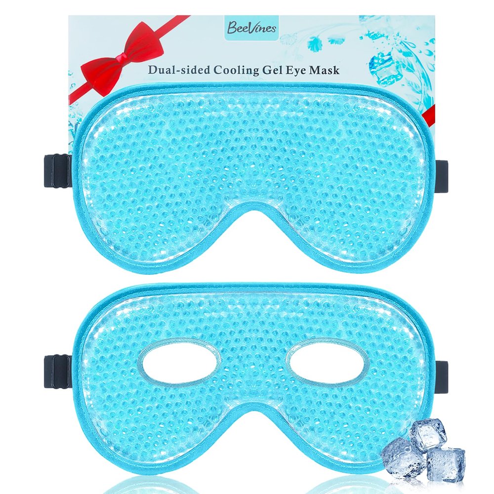 BeeVines Cooling Eye Mask, 2 Pack XL Jumbo Size Freezer Gel Eye Masks for Puffy Eyes Face, Ice Eye Mask, Cold & Warm Compress, Frozen Ice Pack for Post Eye Surgery & Allergies(Blue)