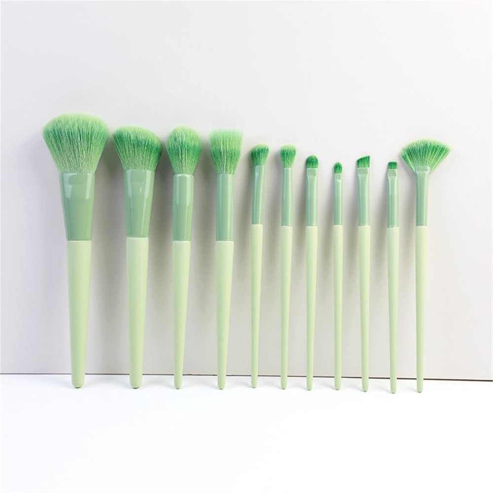 11pcs Green Makeup Brush Set for Beginners Complete Set Of Soft Beauty Tools