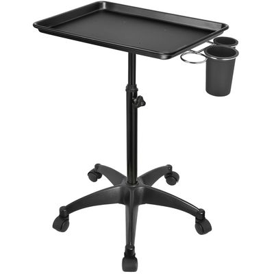 JOSTZHXIN Salon Rolling Tray, Tattoo Tray Rolling Cart, Height Adjustable Styling Tray, Service Storage Tray Trolley for Beauty Salon Clinic Spa,Black-with Cup Holder
